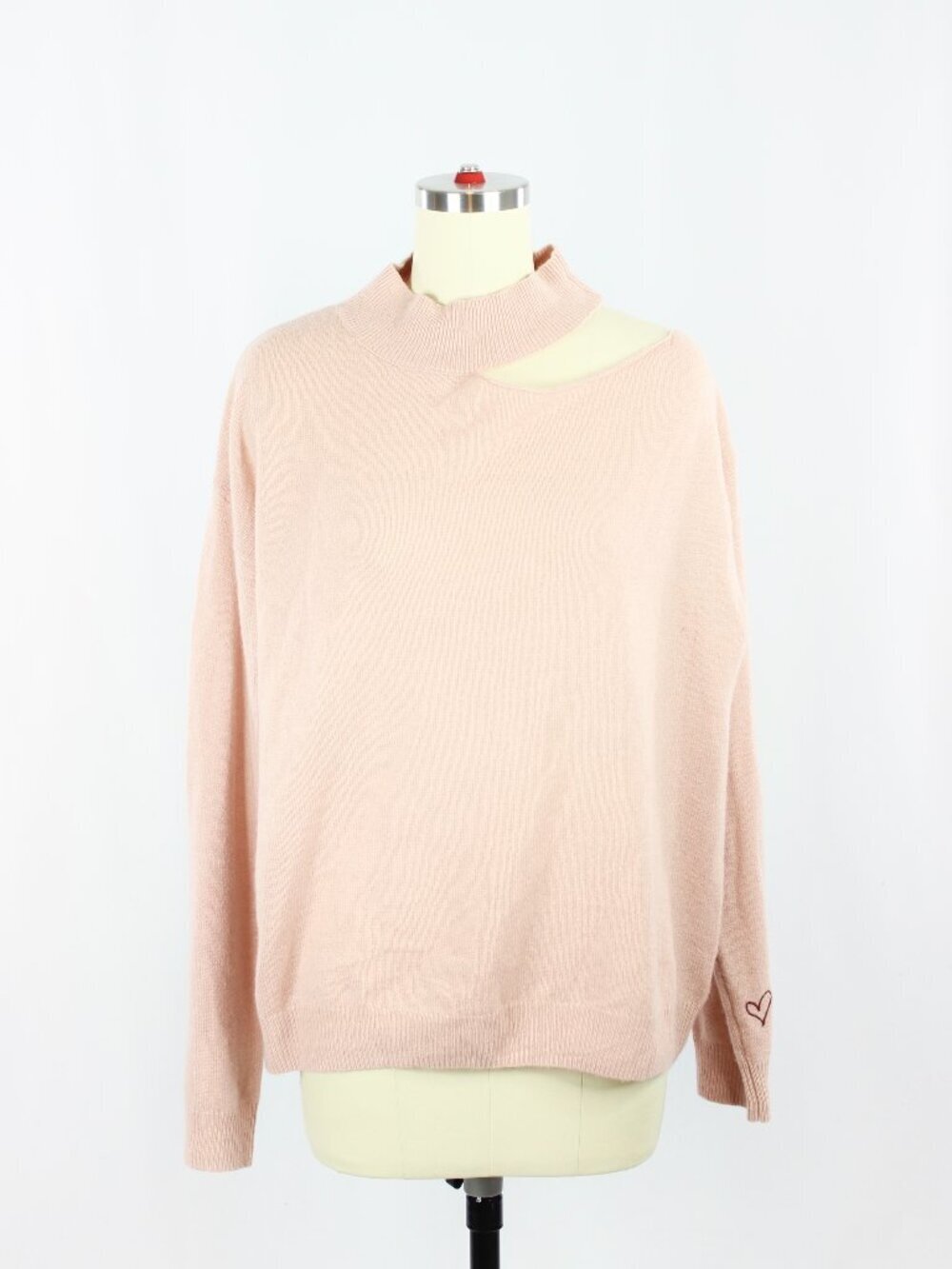 525 AMERICA Pink 100% Cashmere Knit Cut-Out Shoulder Crew Neck Sweater, Size L